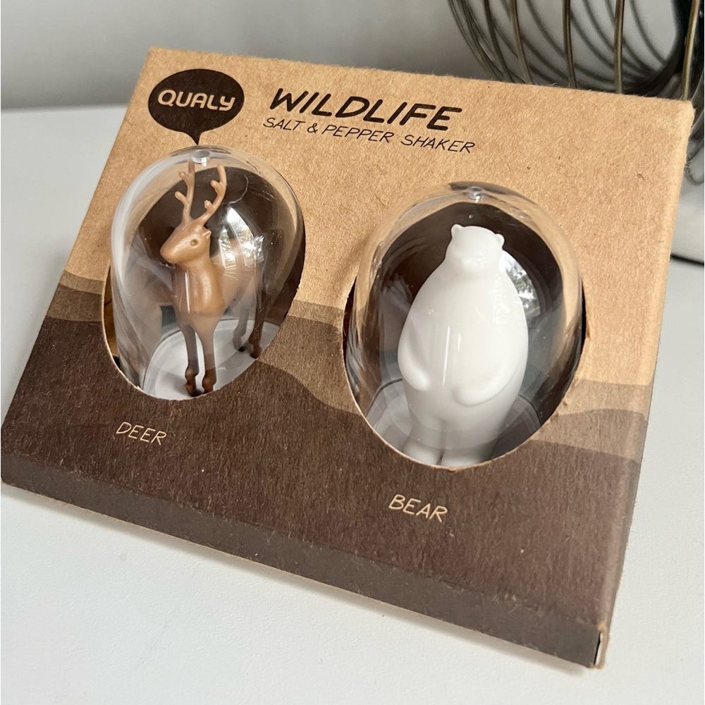 Qualy Wildlife Deer + Bear Salt and Pepper Shakers NWT